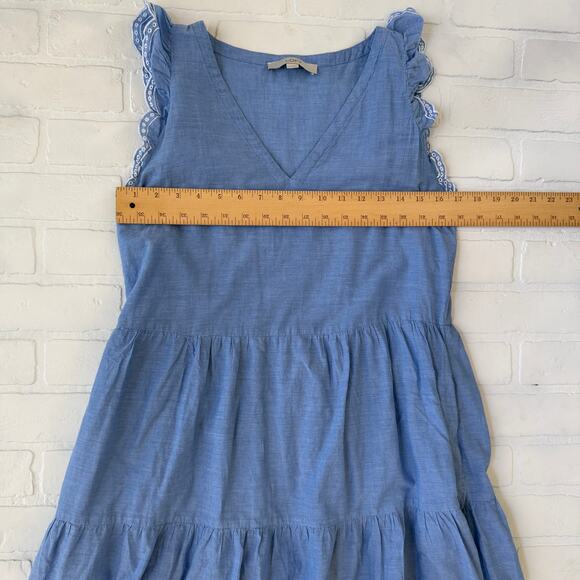 LOFT Women's Light Blue 100% Cotton Flutter Scalloped Sleeve Dress -sz S - Picture 4 of 5